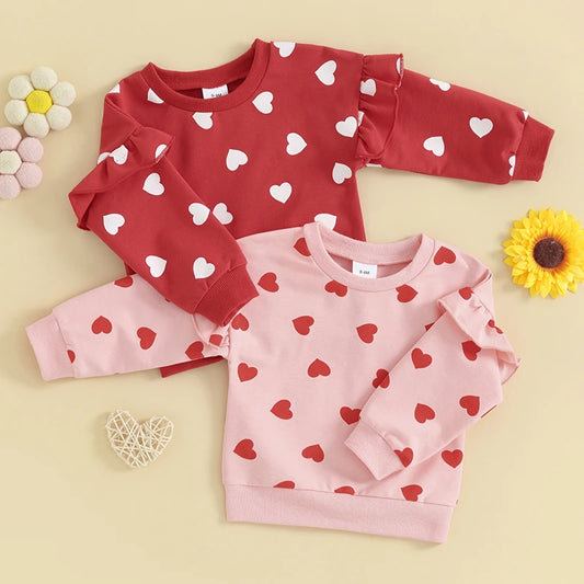 Tenues d'automne pour bébés filles et garçons, vêtements à imprimé cœur