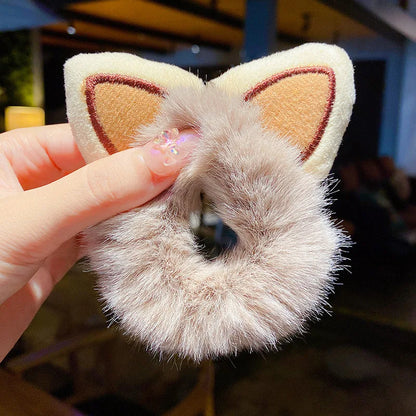 Cute Faux Fur Bear Scrunchie - Elastic Hair Tie