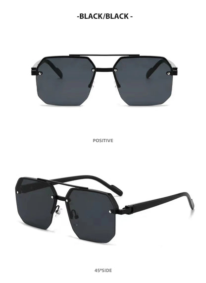 Doppelsteg-Sonnenbrille mit quadratischem Rahmen und Polygon-Muster für Damen