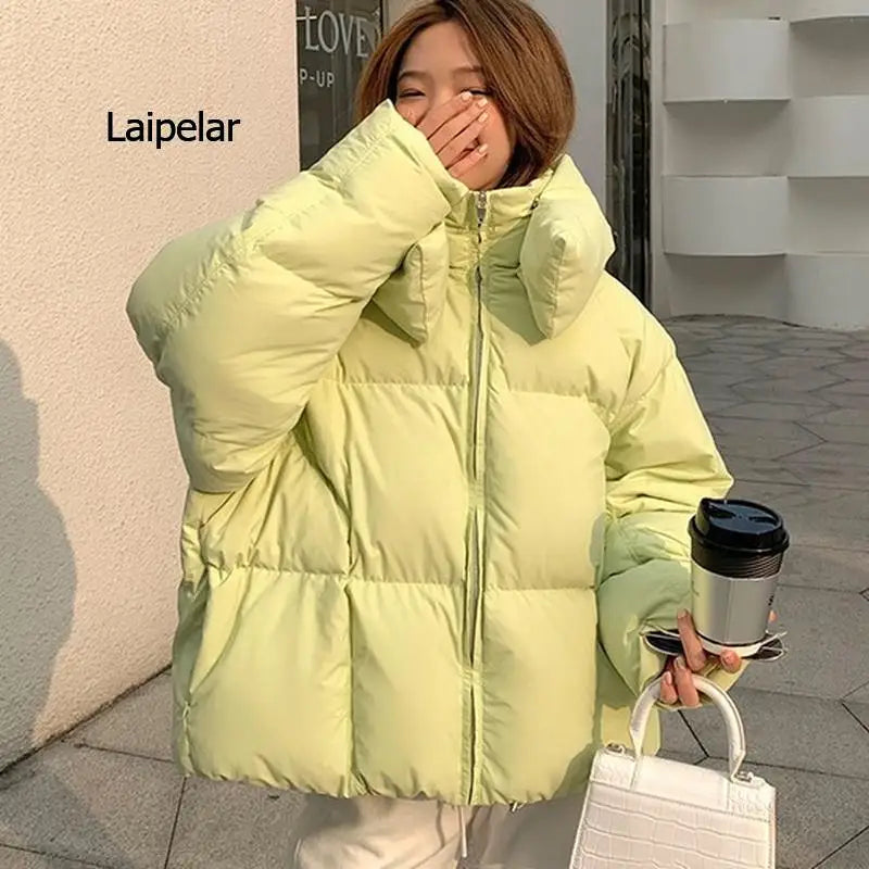 Korean Fluffy Hooded Bread Down Jacket