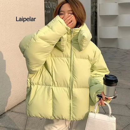 Korean Fluffy Hooded Bread Down Jacket