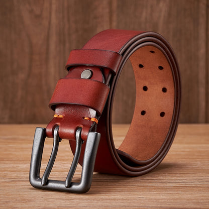 Double Pin Buckle Genuine Leather Men's Belt - 4.3cm Thick Cowboy Jeans Strap