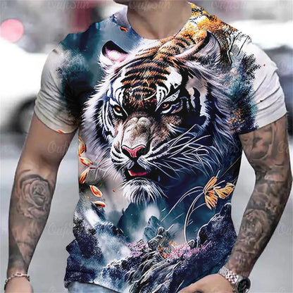 T-shirt d'été à imprimé tigre 3D pour hommes