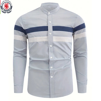 Men's Long Sleeve Button Down Striped Patchwork Shirt