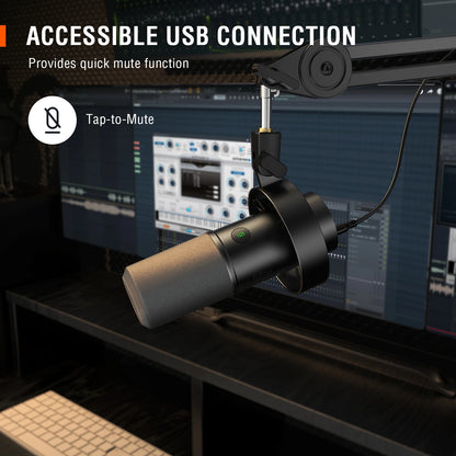 K688 USB/XLR Dynamic Microphone with Shock Mount, Touch-Mute, Headphone Jack, and Volume Control for PC and Sound Card Recording