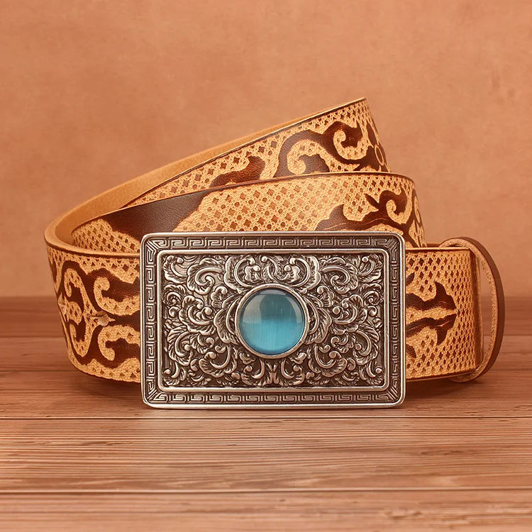 Ethnic Style Embossed Leather Belt
