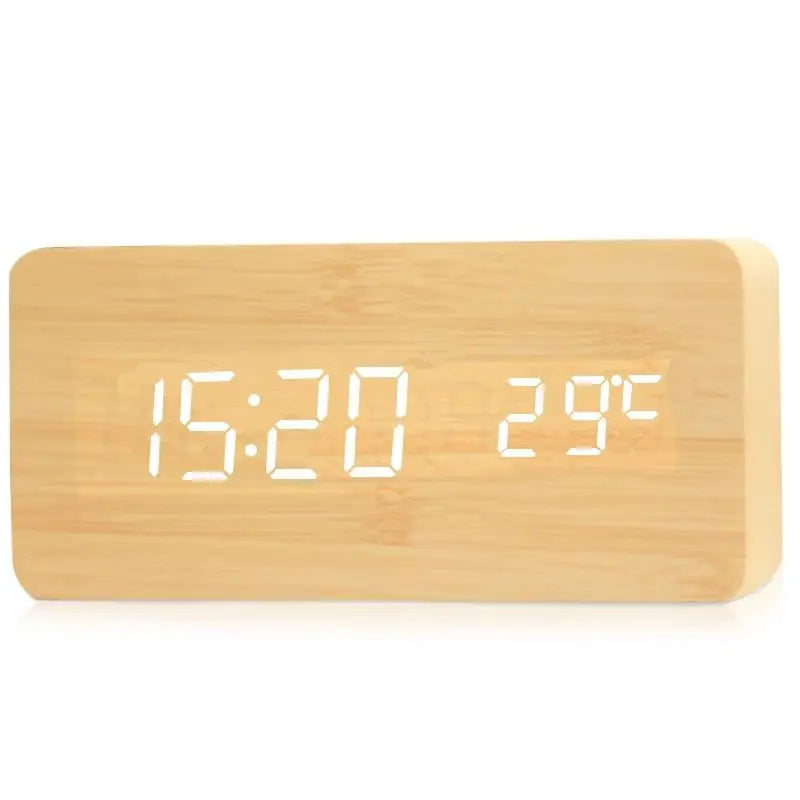 Voice Control Wooden LED Alarm Clock - USB/AAA Powered