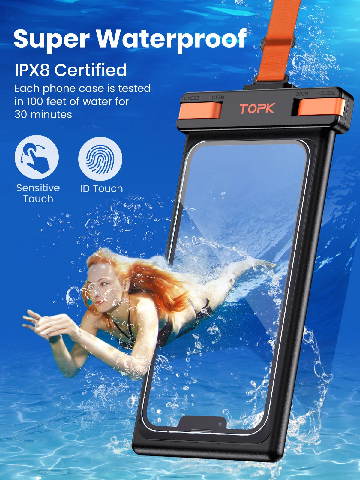 Pochette pour téléphone étanche avec compatibilité avec écran tactile sous-marin
