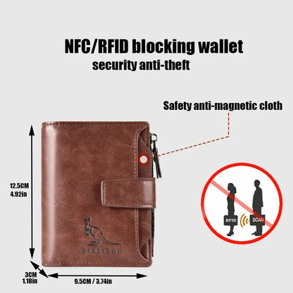 Portefeuille en cuir RFID de luxe avec porte-monnaie