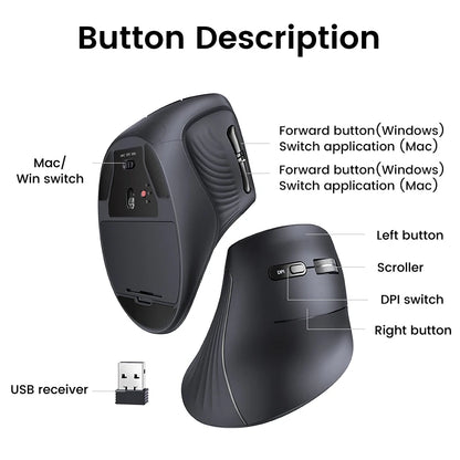 Wireless Vertical Bluetooth Mouse - 6 Mute Buttons