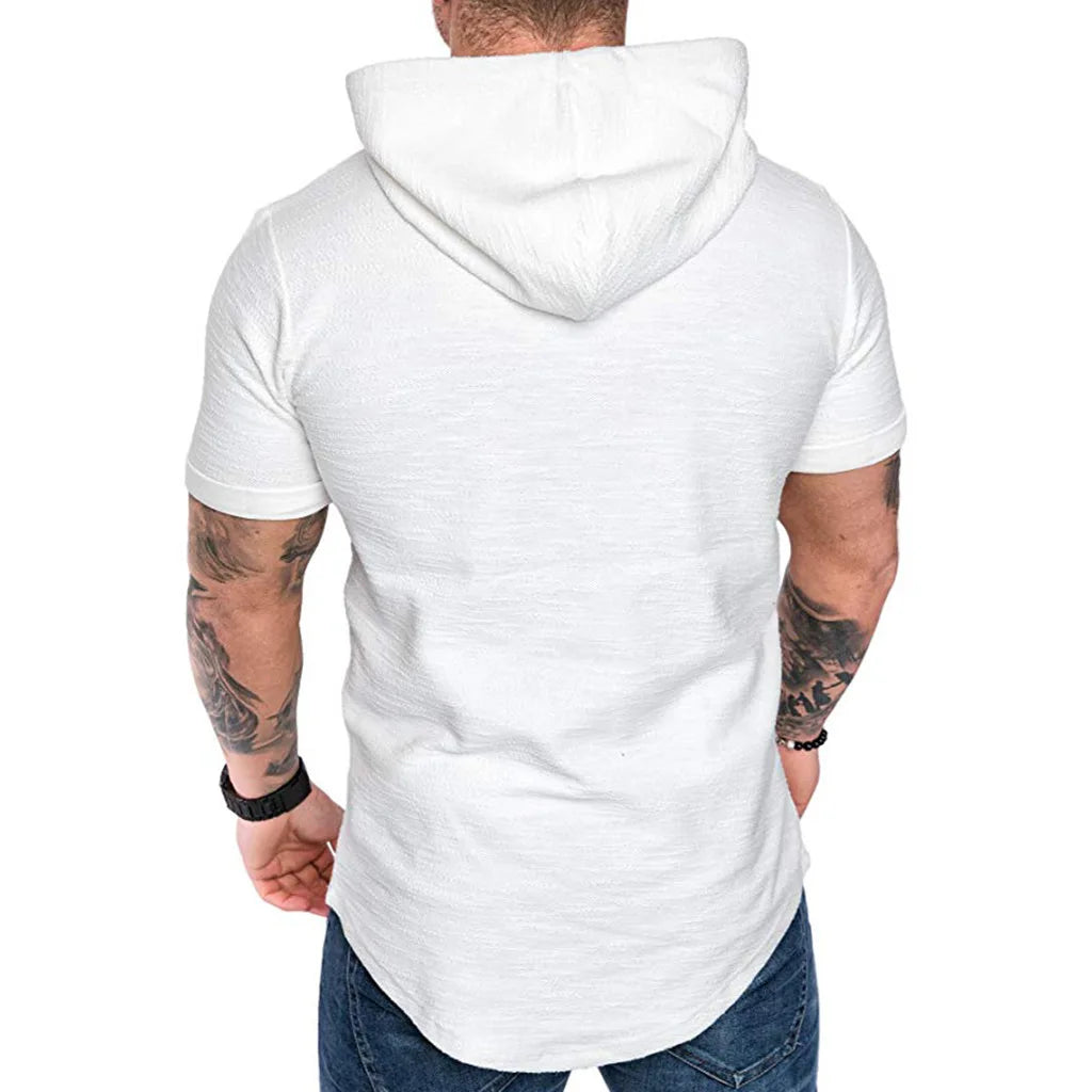 Short Sleeve Men's Solid Color Hoodie Sweatshirt