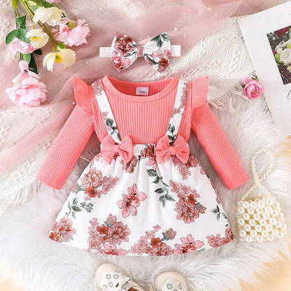 Adorable tenue florale rose pour bébé fille pour le printemps et l'automne