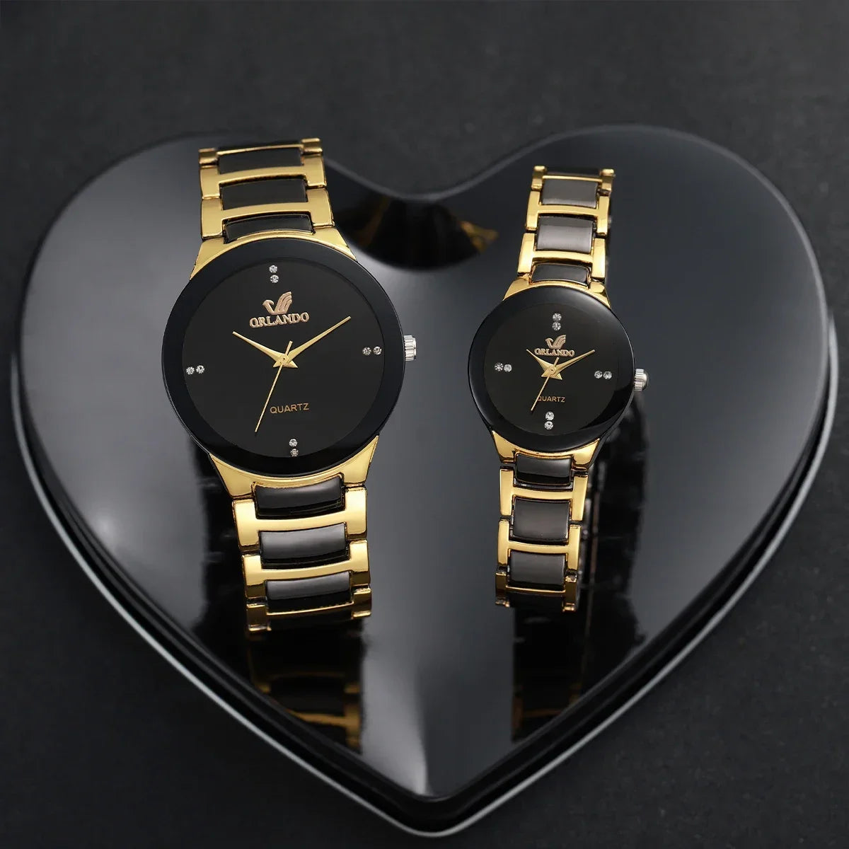 Ensemble de montres pour couple 2 pièces - Montres à quartz analogiques avec bracelet en acier inoxydable pour hommes et femmes