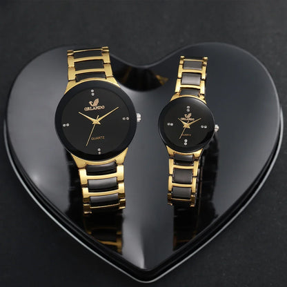 Ensemble de montres pour couple 2 pièces - Montres à quartz analogiques avec bracelet en acier inoxydable pour hommes et femmes