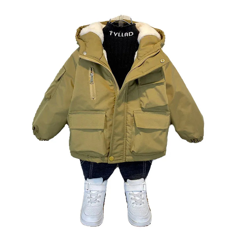 Boys Black Hooded Winter Jacket