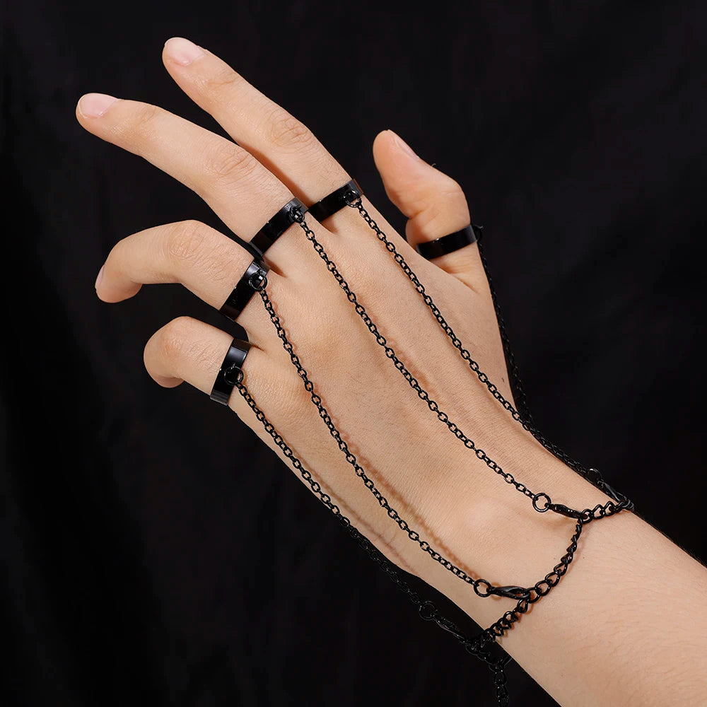 Punk Geometrische Silber Kette Armband Ringe Set