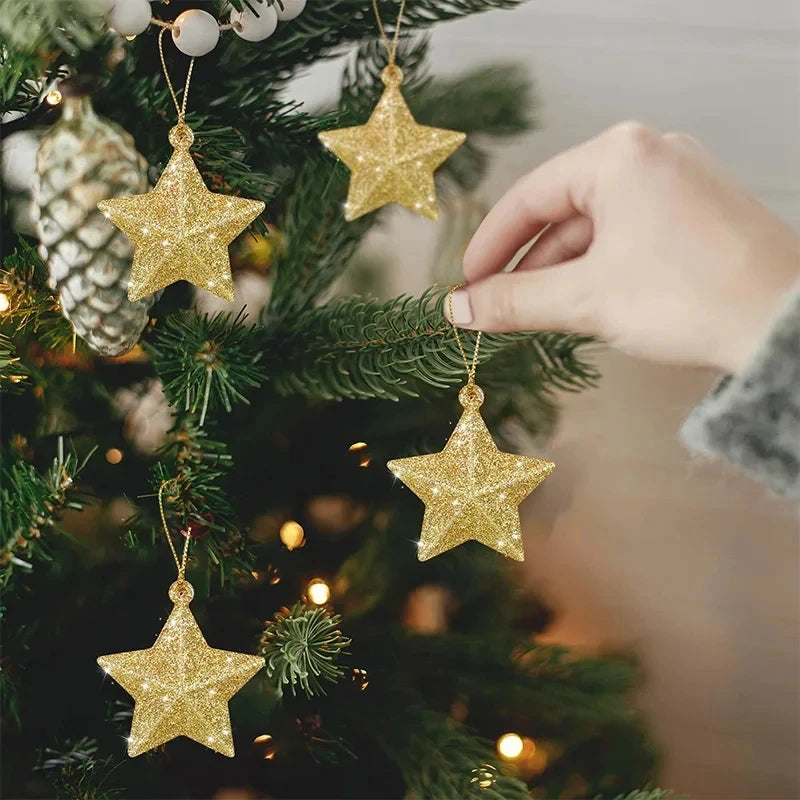 Gold Glitter Star Ornaments for Christmas Tree