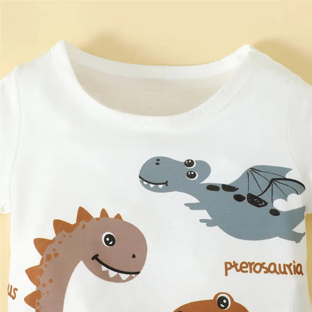 Dino Baby Boy 2PC Set Cute Cartoon Top + Brown Shorts