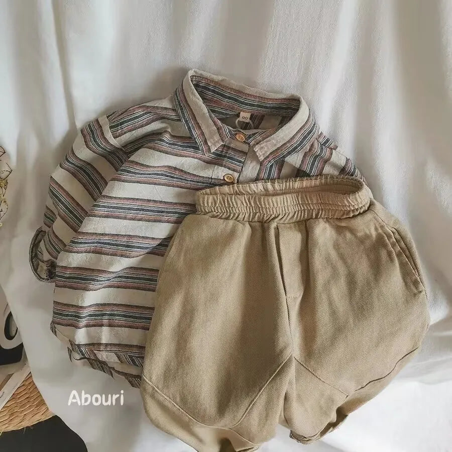 Chemise coréenne à rayures pour enfants, mode d'automne