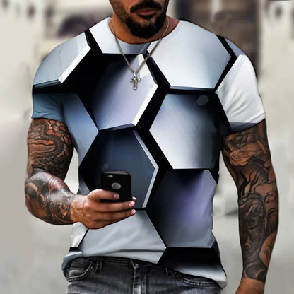 T-shirt surdimensionné à col rond Hip Hop 3D pour hommes