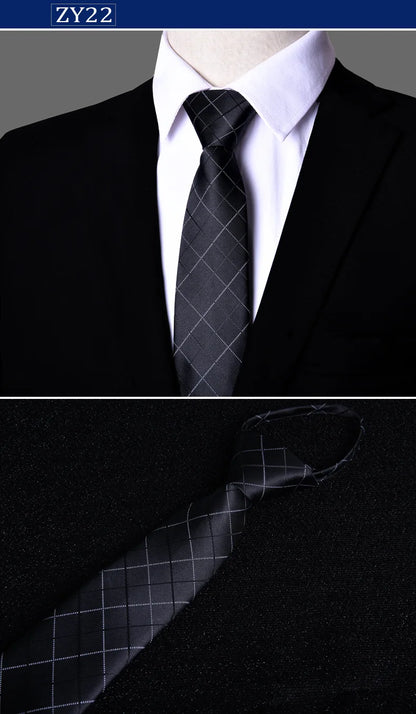 Cravates skinny à fermeture éclair de 7 cm, motifs unis et rayés