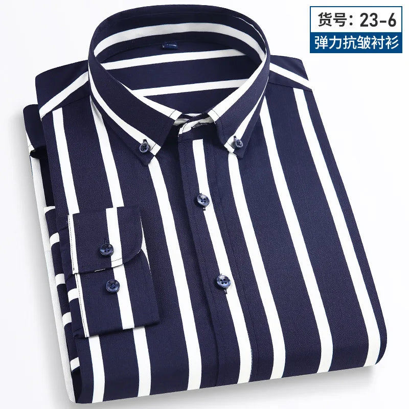 Long Sleeve Vertical Stripe Slim Fit Men's Dress Shirt