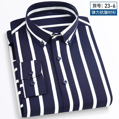 Long Sleeve Vertical Stripe Slim Fit Men's Dress Shirt