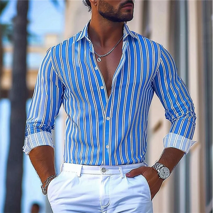 Slim Fit Long Sleeve Striped Men's Casual Shirt