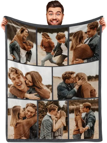 I Love You Custom Blanket with Photo Collage Text Picture Throw Blanket Valentine's Day Birthday Gift