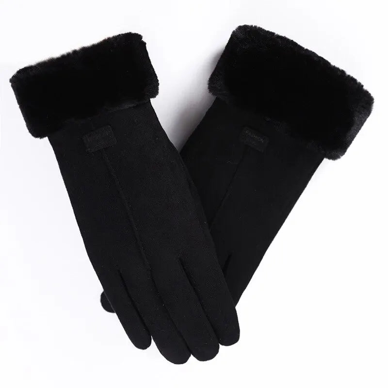 Women's Winter Furry Gloves - Full-Finger Touchscreen Mittens