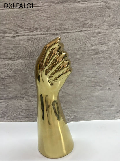 Nordic Golden Hand Vase - Modern Floral Decor