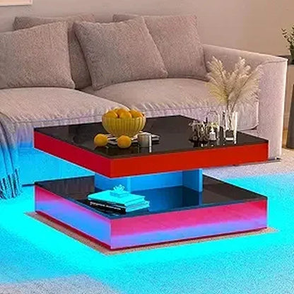 Coffee Table with Detachable Tray and Plug-in 16-color LED