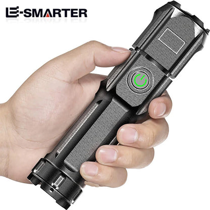 Rechargeable Telescopic Zoom Tactical LED Flashlight Waterproof Torch - 4 Lighting Modes Long-Range Camping Fishing