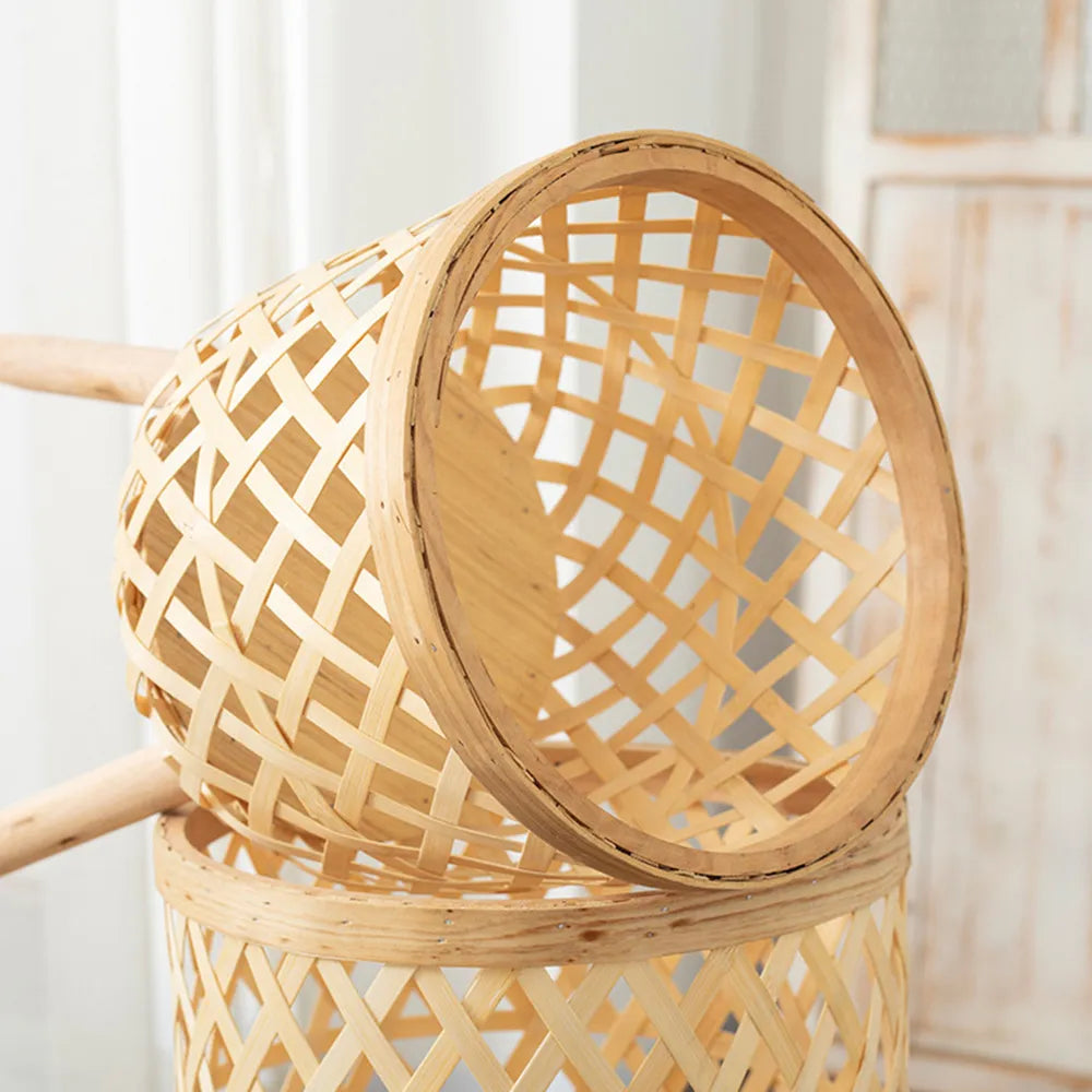 Bamboo Plant Stand with Handwoven Flower Pot