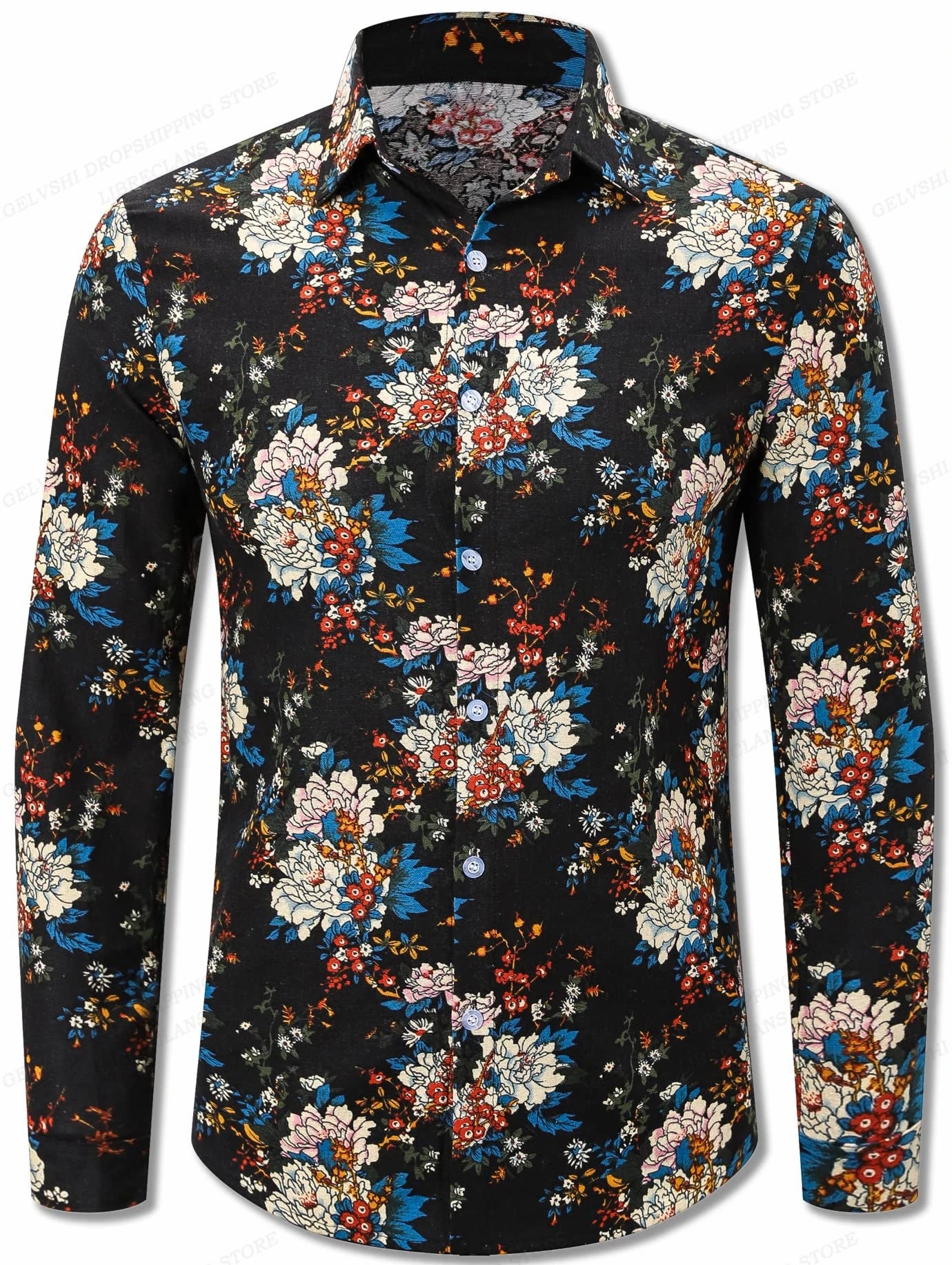 Men's Floral Print Vacation Style Lapel Long Sleeve Shirt