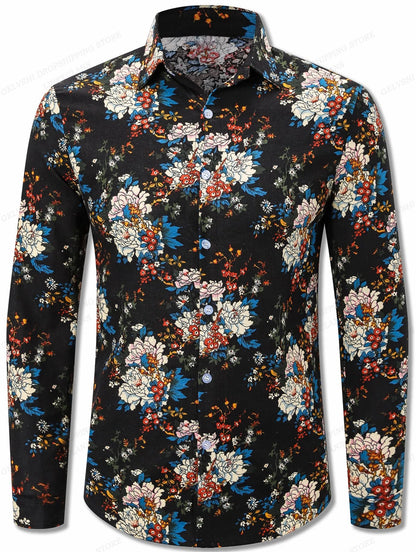 Men's Floral Print Vacation Style Lapel Long Sleeve Shirt