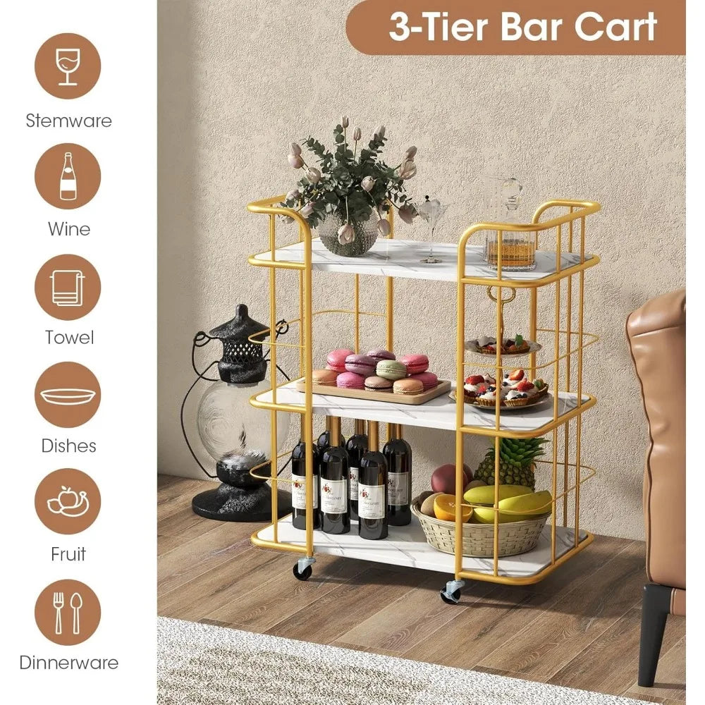 Matte Gold Fitzgerald Bar Cart 2-Tier Kitchen Trolley