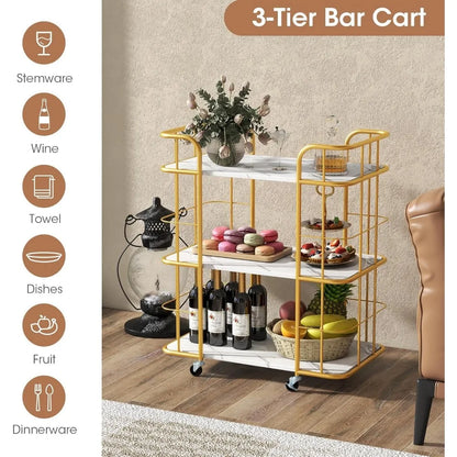 Matte Gold Fitzgerald Bar Cart 2-Tier Kitchen Trolley