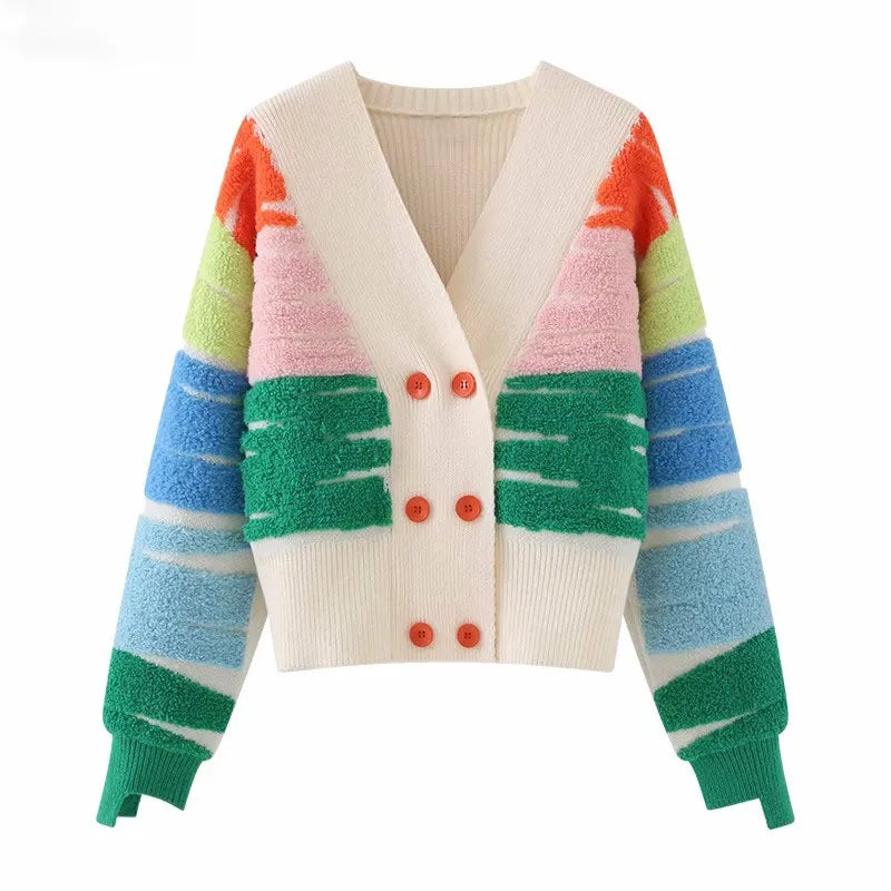 Rainbow Stripe Knitted Cardigan Set