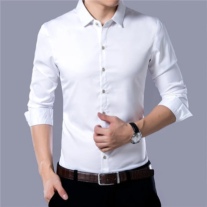 Chemise à manches longues d'affaires décontractée de couleur unie pour hommes