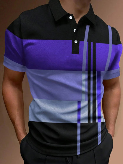 Herren Golf Stripe Poloshirt Lässiges Kurzarm-Poloshirt Einfarbiges Revers Mode Neues Business-Sport-T-Shirt Atmungsaktives Oberteil