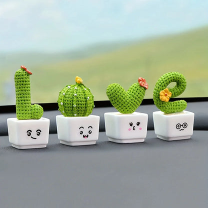 Set of 4 Resin Mini Cactus Succulent Green Plant Décor