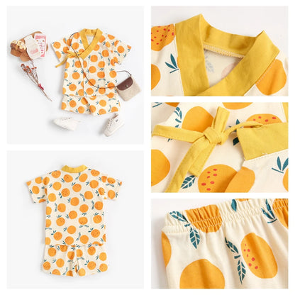 Children's Short Sleeve Cute Printing Cotton Top & Bottom Clothes Set