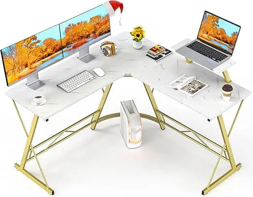 Bureau à domicile en forme de L avec rangement