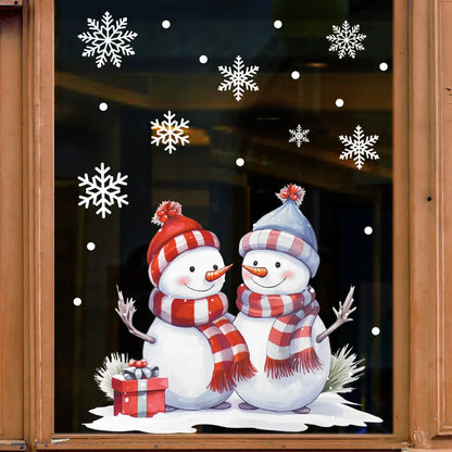 Weihnachts-Fensteraufkleber mit Cartoon-Schneemann und Weihnachtsmann, abnehmbar