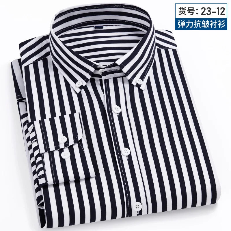 Long Sleeve Vertical Stripe Slim Fit Men's Dress Shirt