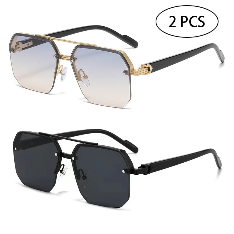 Doppelsteg-Sonnenbrille mit quadratischem Rahmen und Polygon-Muster für Damen