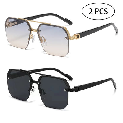 Doppelsteg-Sonnenbrille mit quadratischem Rahmen und Polygon-Muster für Damen