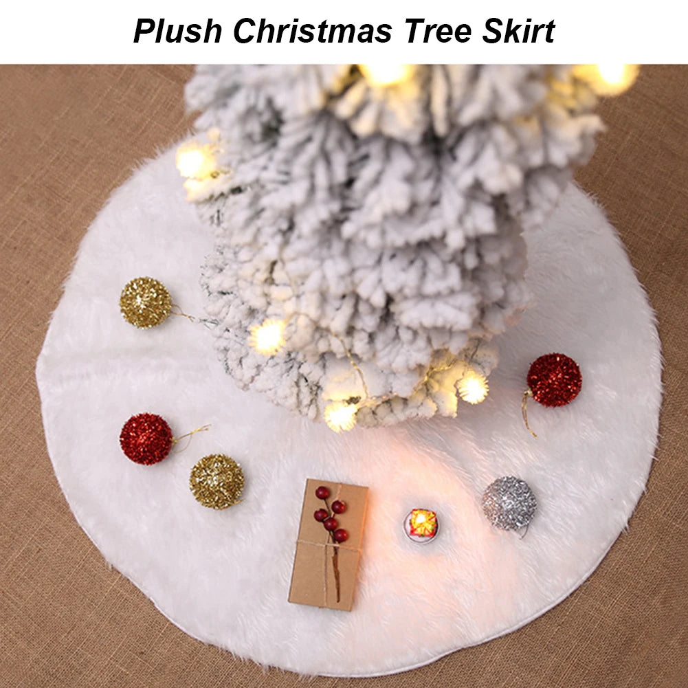 White Plush Christmas Tree Skirt Festive Base Decoration