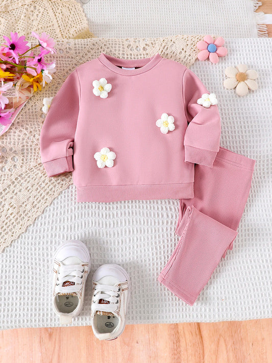 Bedrucktes Rundhals-Top mit lächelndem Gesicht und Blumenmuster für Kinder